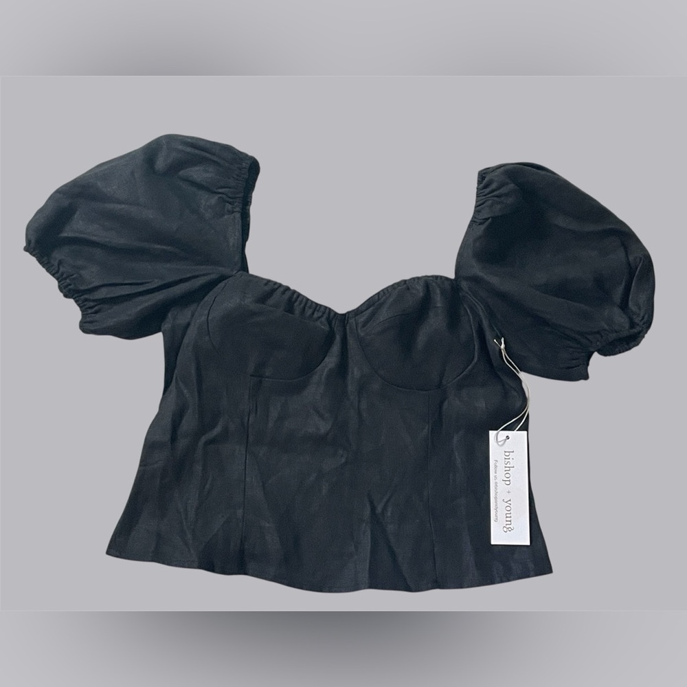 Bishop + young linen black principeca corset cropped top